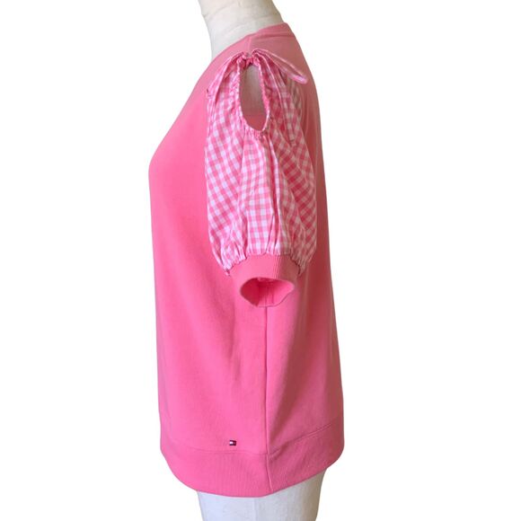 Tommy Hilfiger Cotton Gingham Check Short Sleeve Blouse Top Pink Size SP - Picture 5 of 12